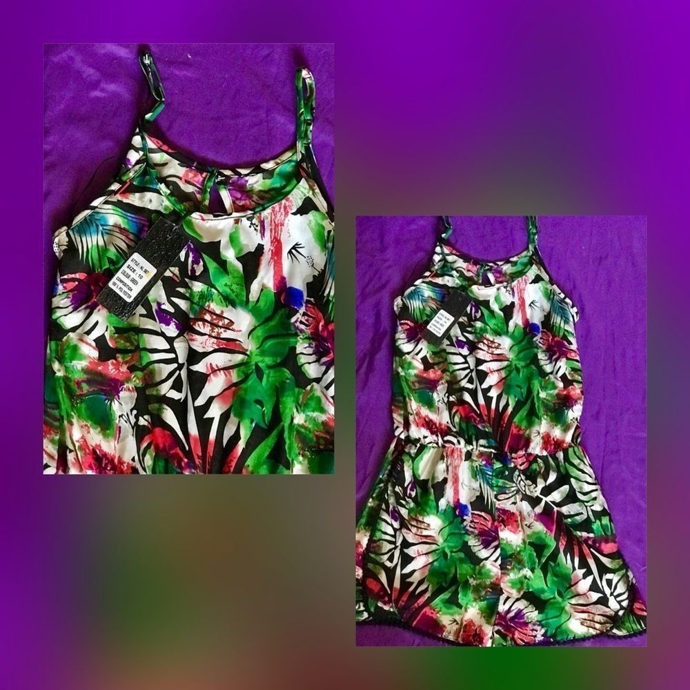 Qud London green floral romper, UK 10, NWT